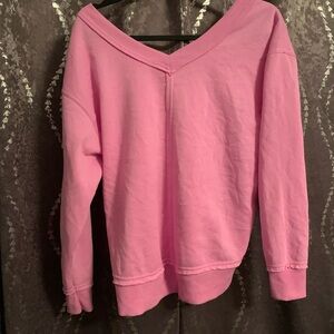 Pink V-Neck Pullover Sweatshirt